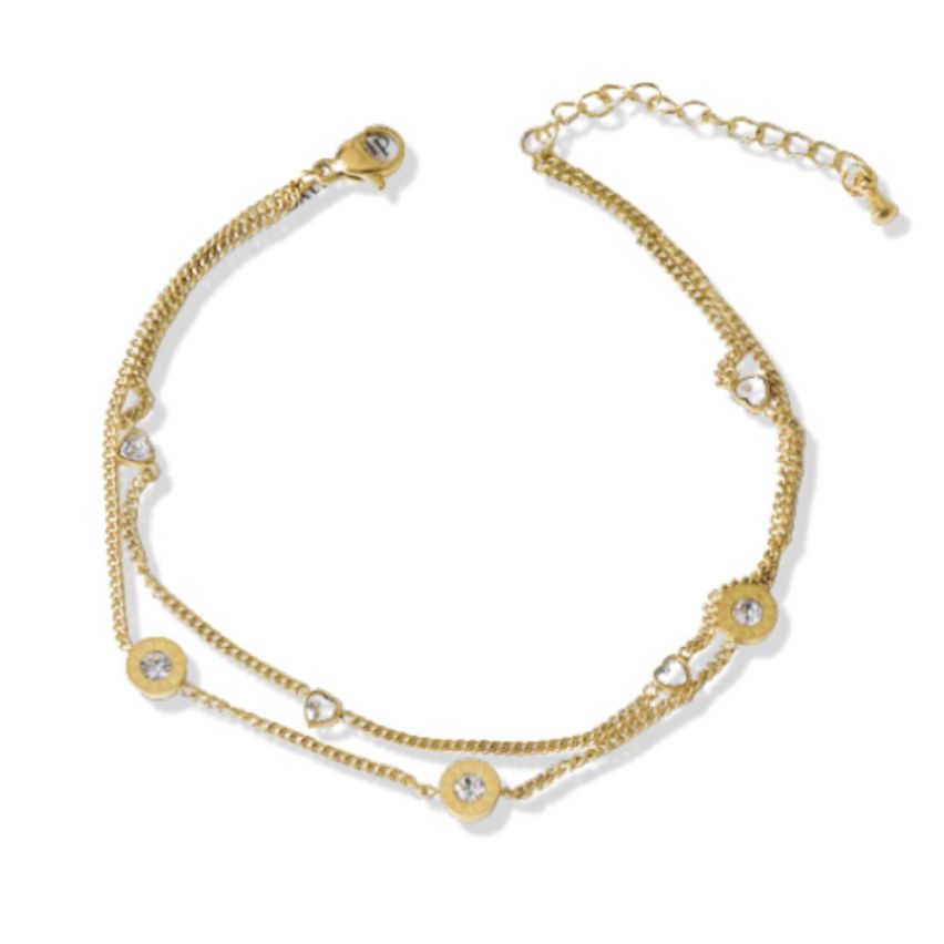 S.Steel Gold Plating Zircon Anklets Women-c 3.7g