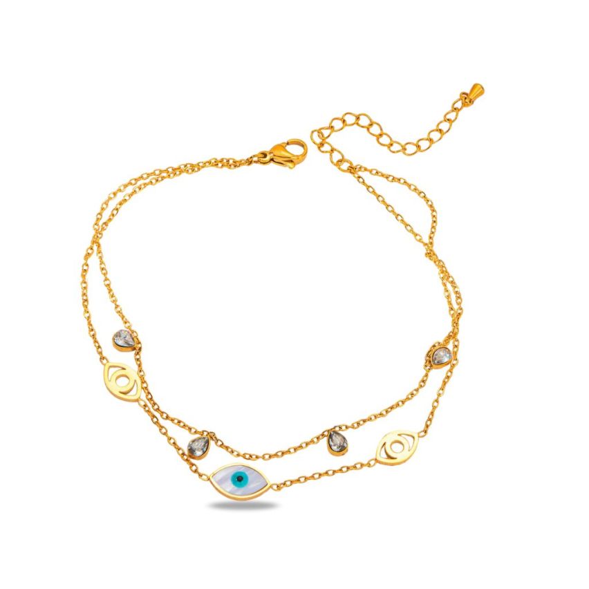 S.Steel Gold Plating Zircon Anklets Women-c 4g