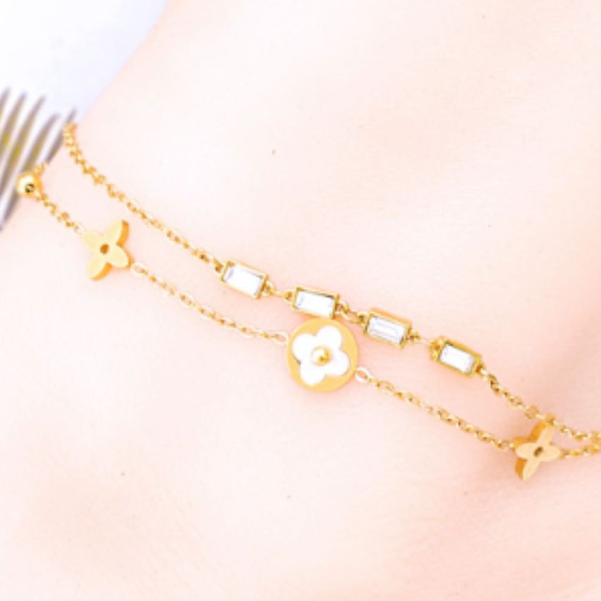 S.Steel Gold Plating Zircon Anklets Women-c 4g