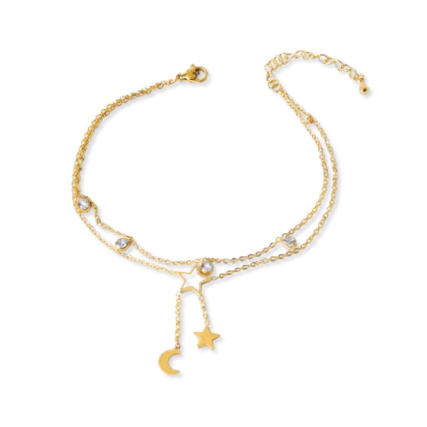 S.Steel Gold Plating Zircon Anklets Women-c 3.6g