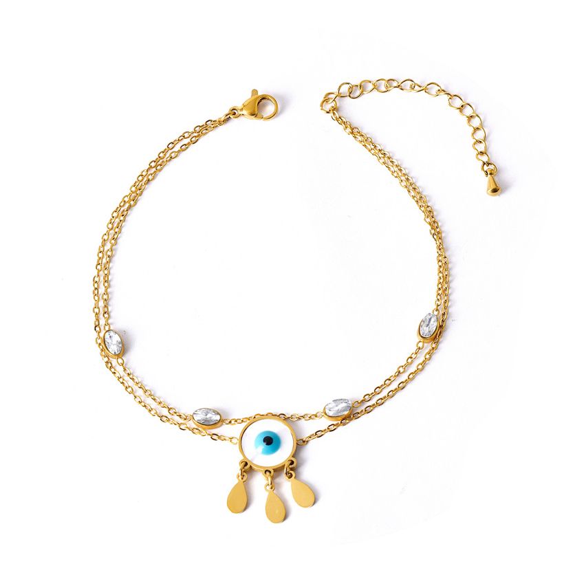 S.Steel Gold Plating Zircon Anklets Women-c 4.1g