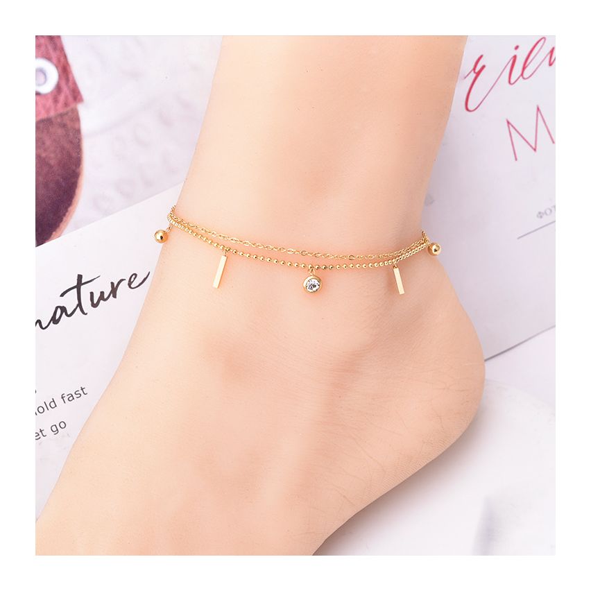 S.Steel Zircon Anklets Women-c