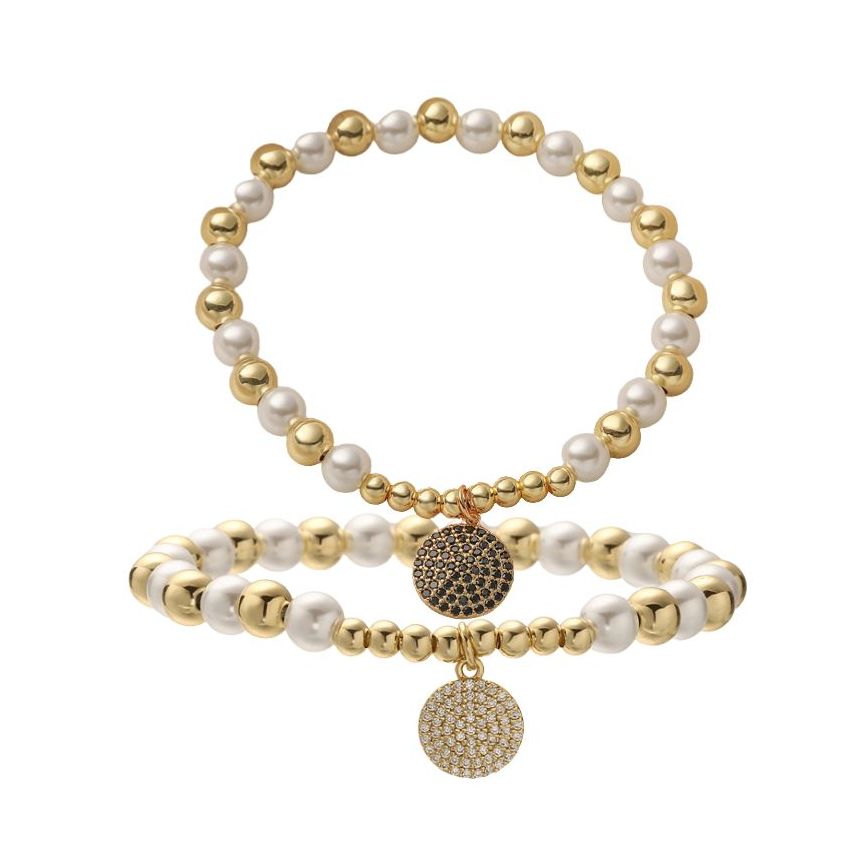 S.Steel Gold Plating Zircon Beads Women-c 11g