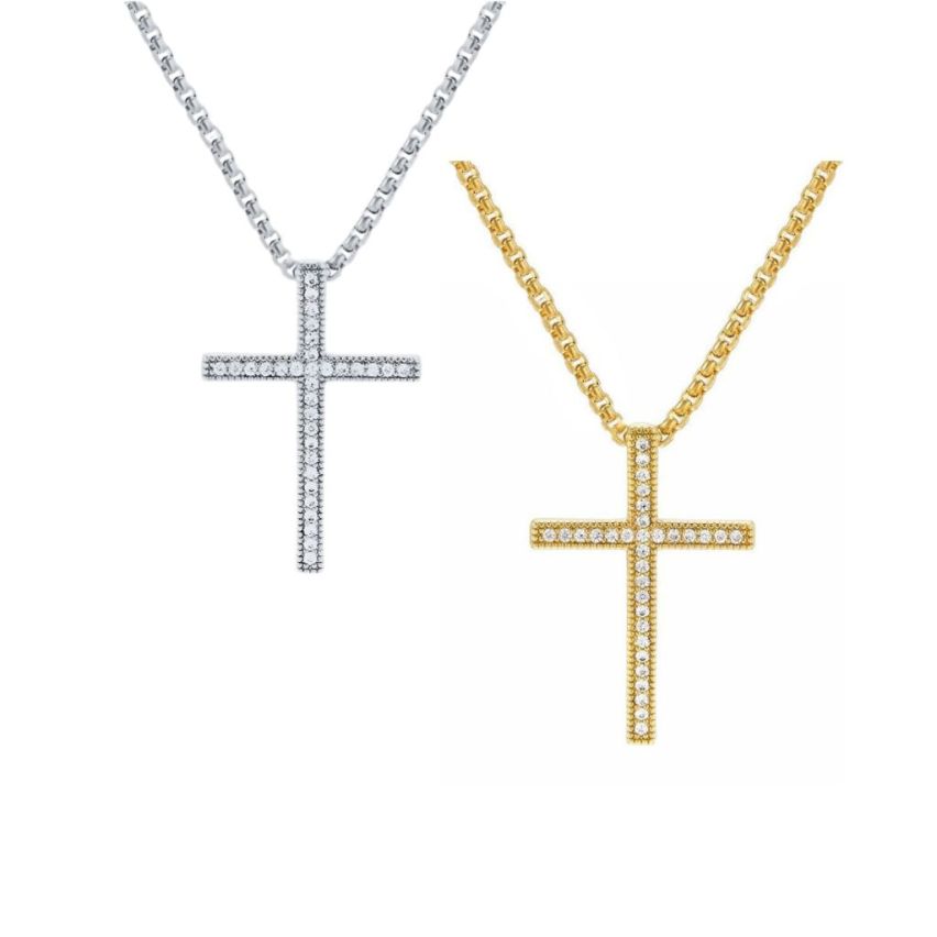 S.Steel Gold Plating Zircon Cross Men-c