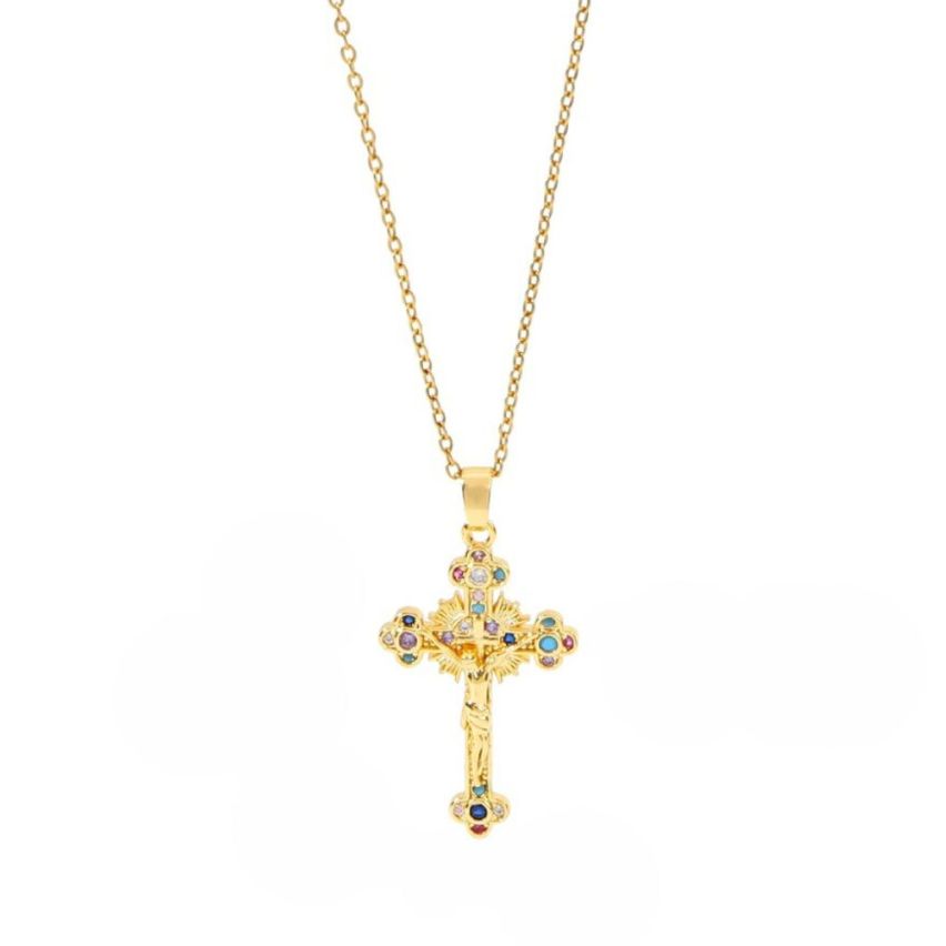 S.Steel Gold Plating Colorfull Zircon Cross Women-c 5g