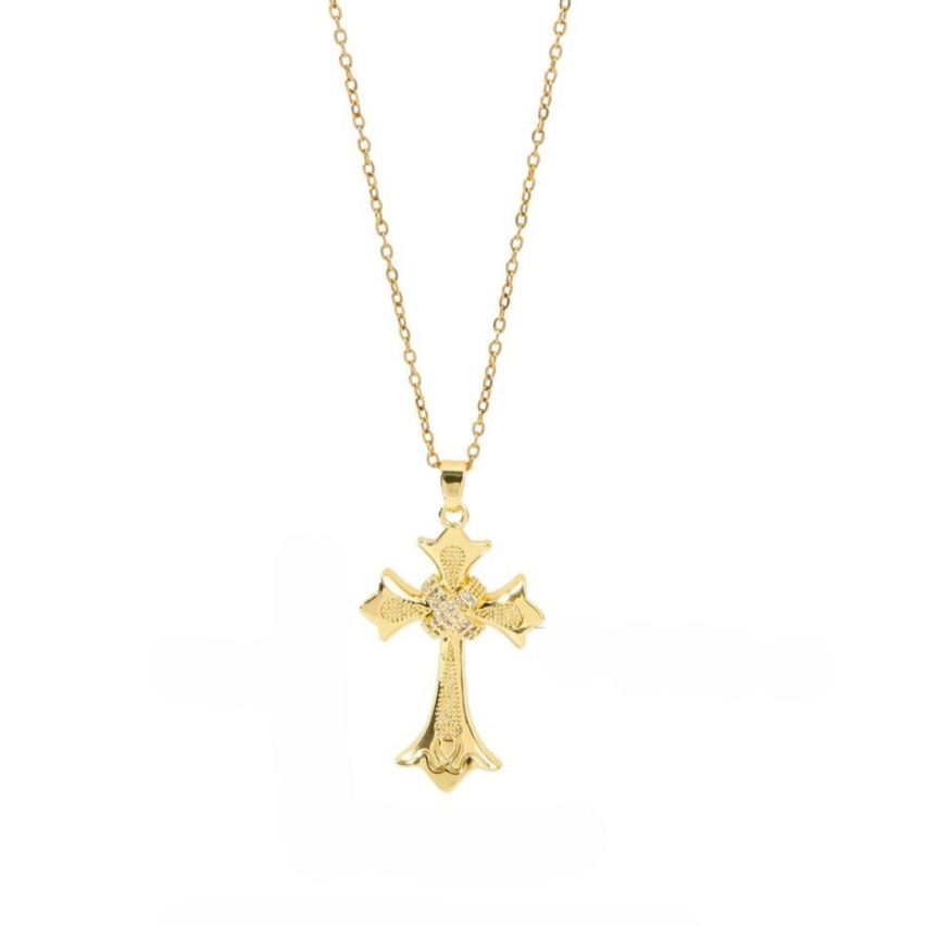 S.Steel Gold Plating Zircon Cross Women-c 5g