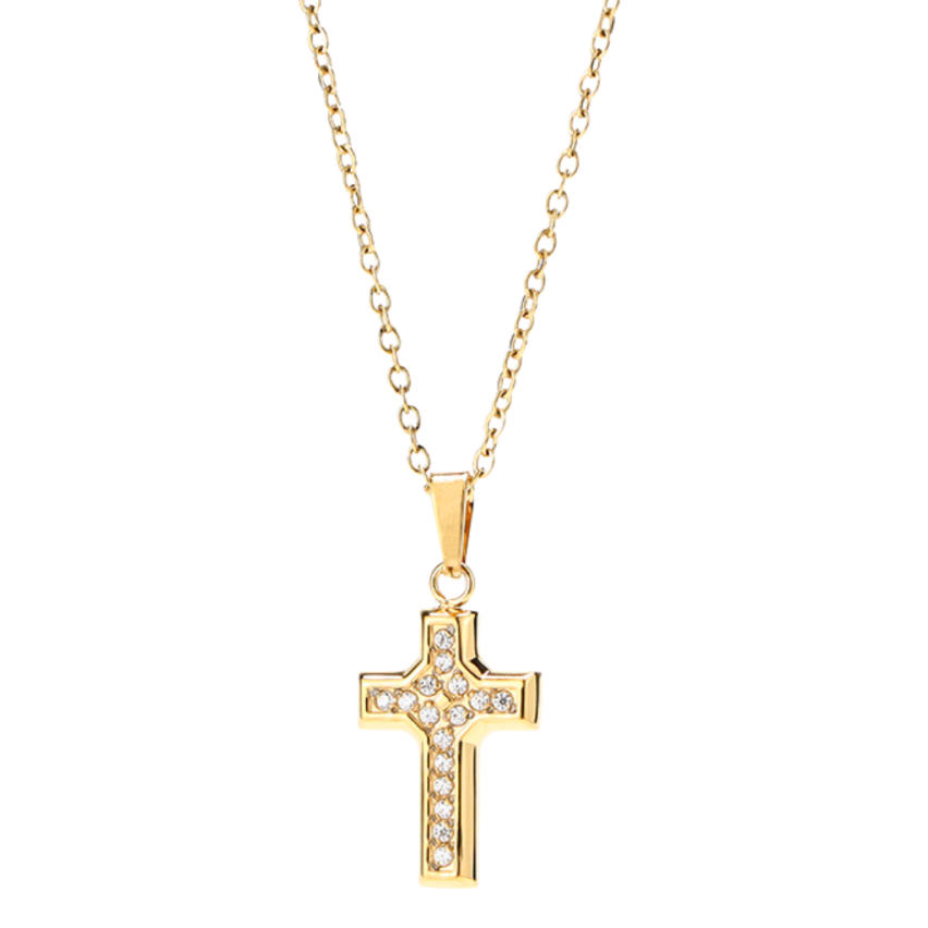 S.Steel Gold Plating Zircon Cross Women 