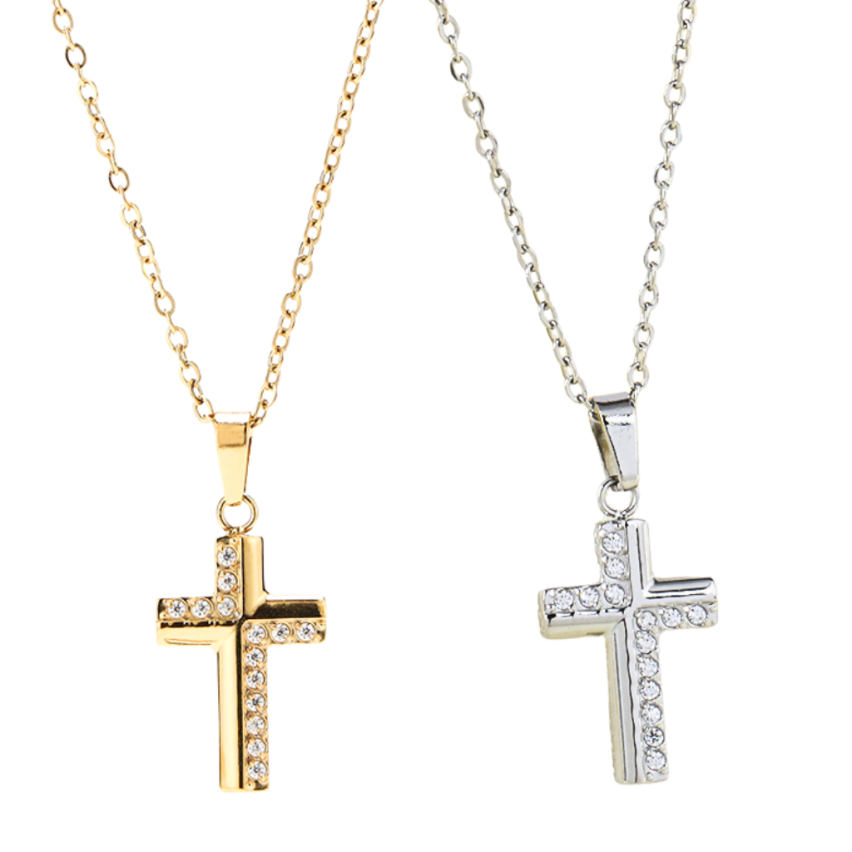 S.Steel Zircon Cross Women-c