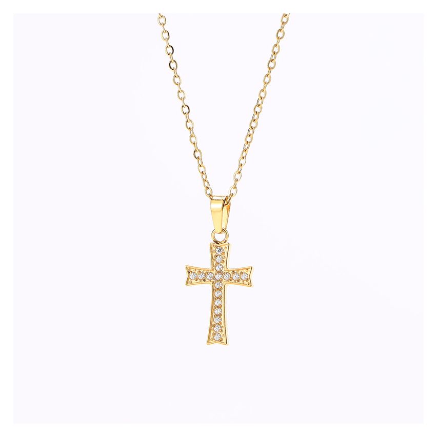 S.Steel Zircon Cross Women-c