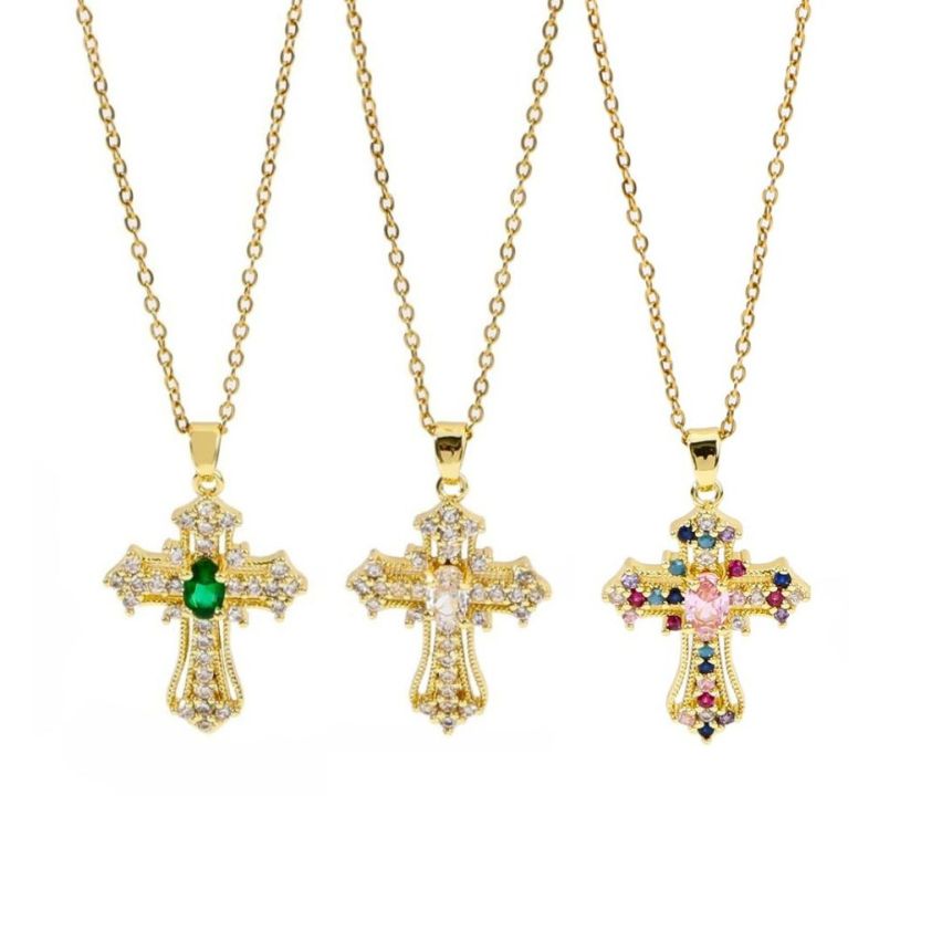 S.Steel Gold Plating Zircon Cross Women-c 10g