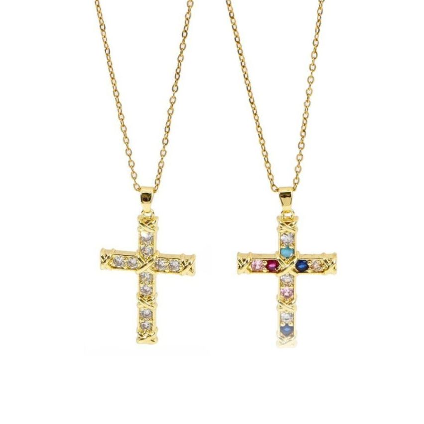 S.Steel Gold Plating Zircon Cross Women-c 10g
