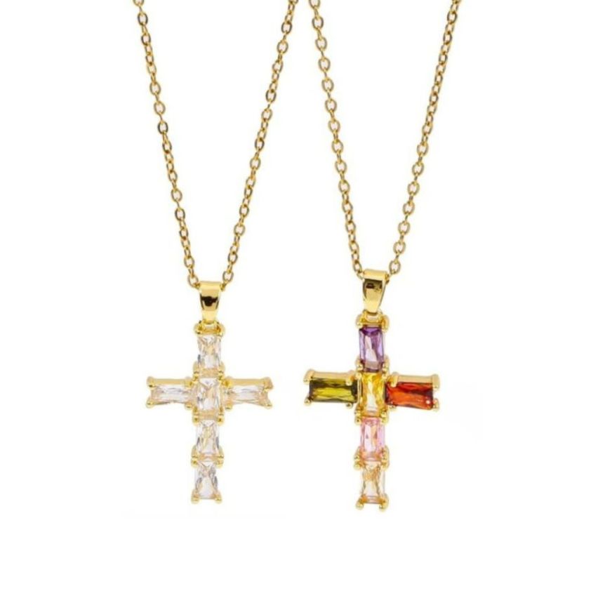 S.Steel Gold Plating Zircon Cross Women-c 10g