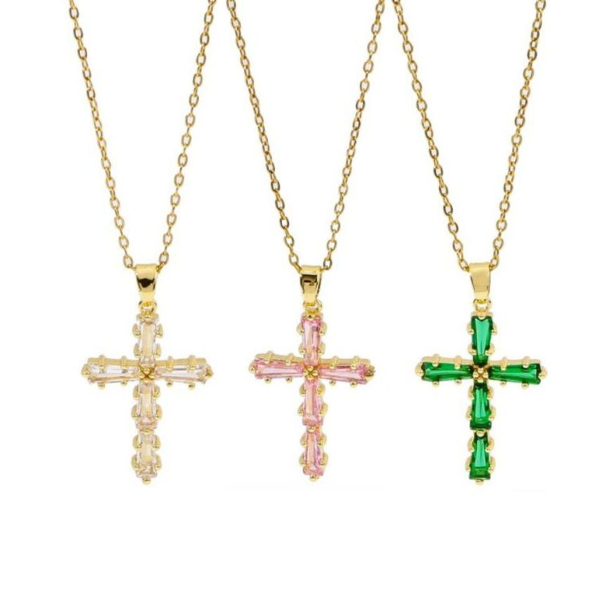 S.Steel Gold Plating Zircon Cross Women-c 10g