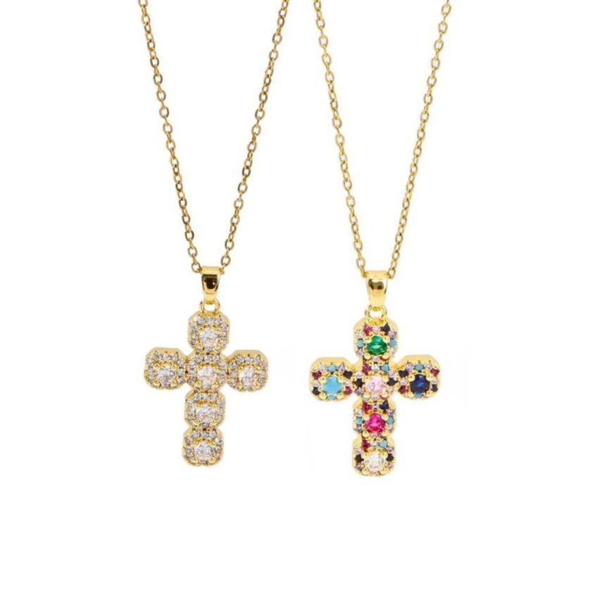 S.Steel Gold Plating Zircon Cross Women-c 10g