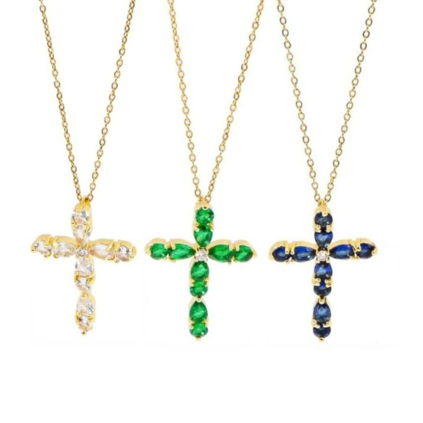 S.Steel Gold Plating Zircon Cross Women-c 10g