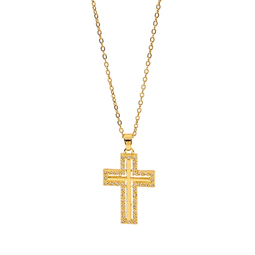 S.Steel Gold Plating Zircon Cross Women-c 5g