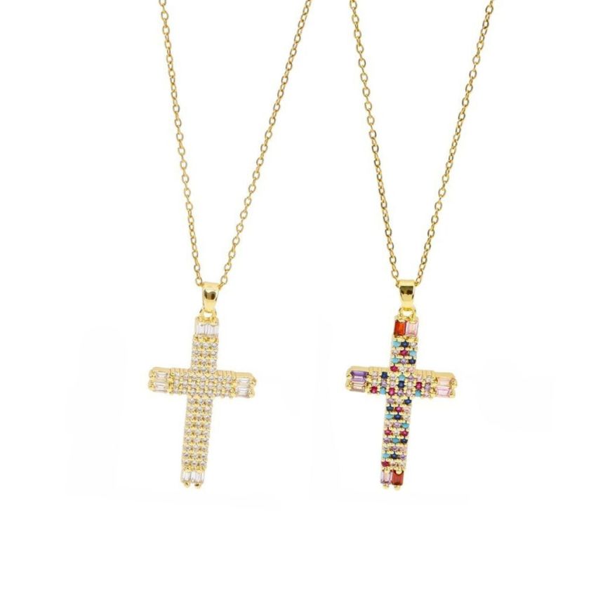 S.Steel Gold Plating Zircon Cross Women-c 10g