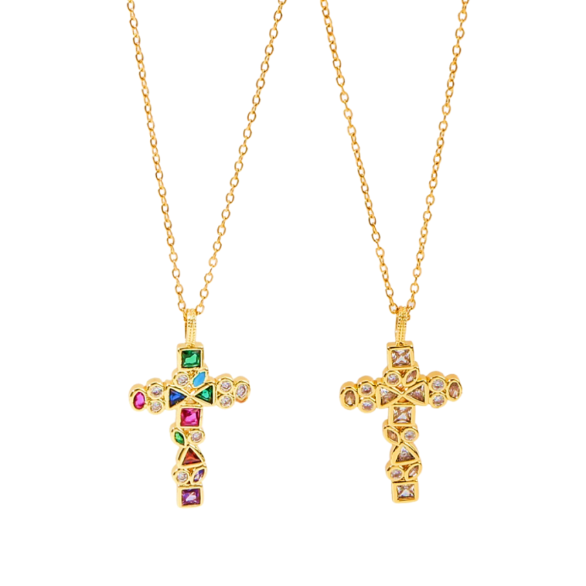S.Steel Gold Plating Zircon Cross Women-c 5g