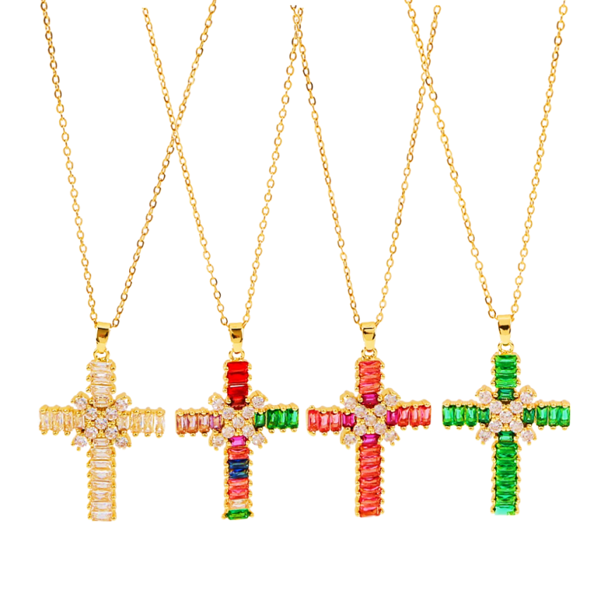 S.Steel Gold Plating Zircon Cross Women-c 5g