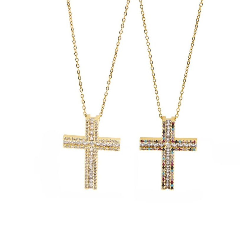 S.Steel Gold Plating Zircon Cross Women-c 10g