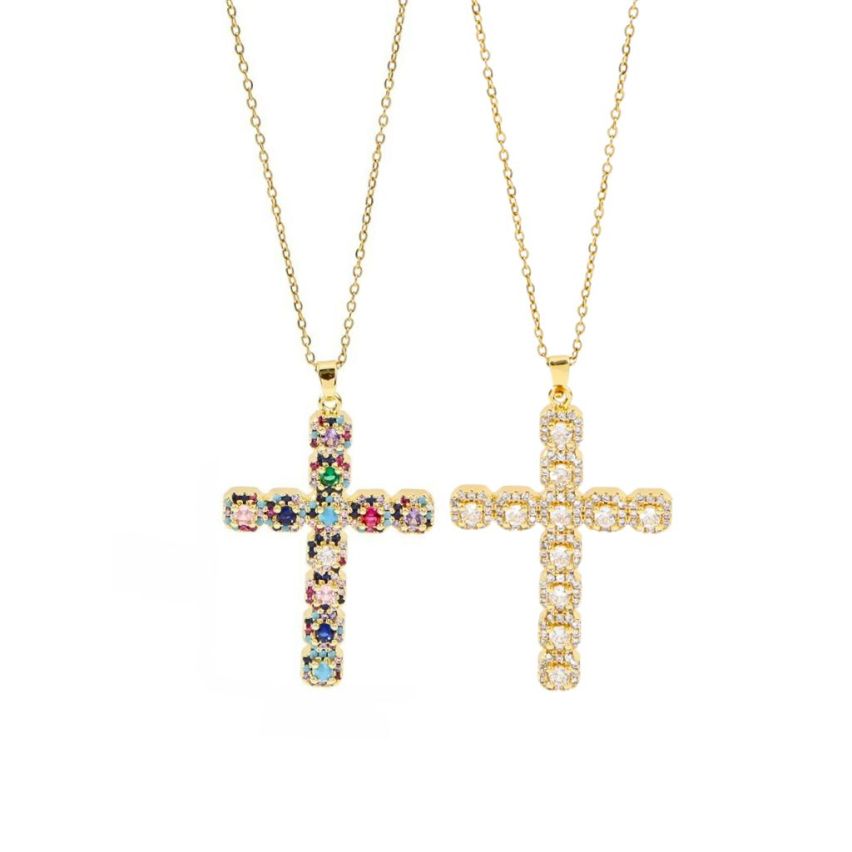 S.Steel Gold Plating Zircon Cross Women-c 10g