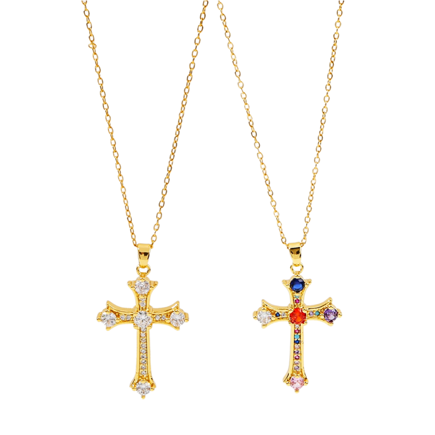 S.Steel Gold Plating Zircon Cross Women-c 5g