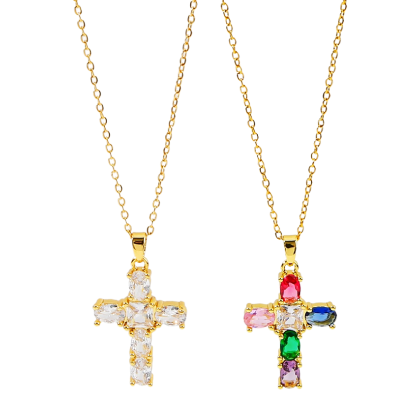 S.Steel Gold Plating Zircon Cross Women-c 5g
