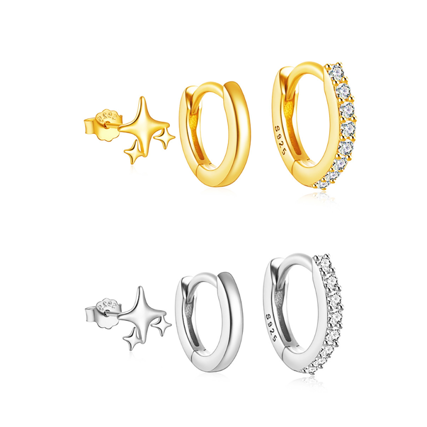 925 Silver Gold Plating Zircon Sets Women-c 1.46g