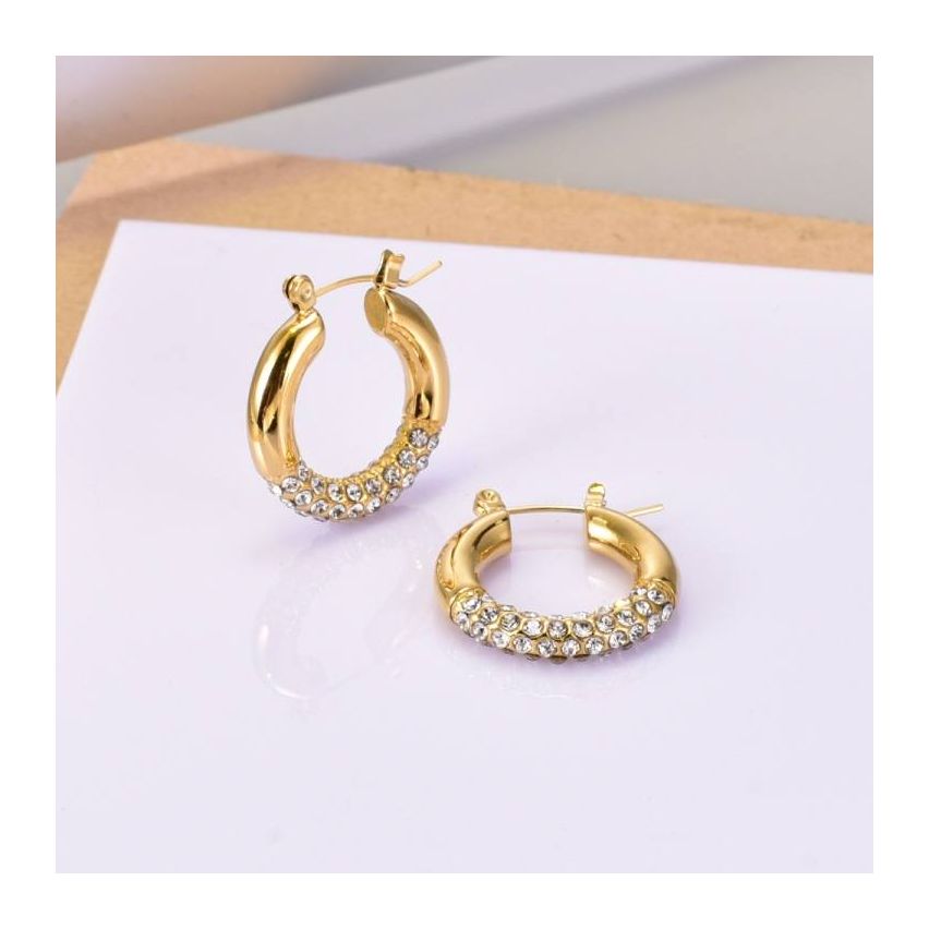 S.Steel Gold Zircon Hoop Women-c 10g 25x23mm