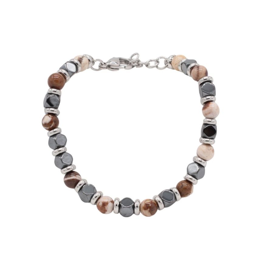 S.Steel Brown Natural Stone Beads Women-c 18g