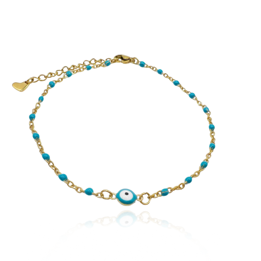 S.Steel Gold Plating Lake blue Anklets Women-c 4g