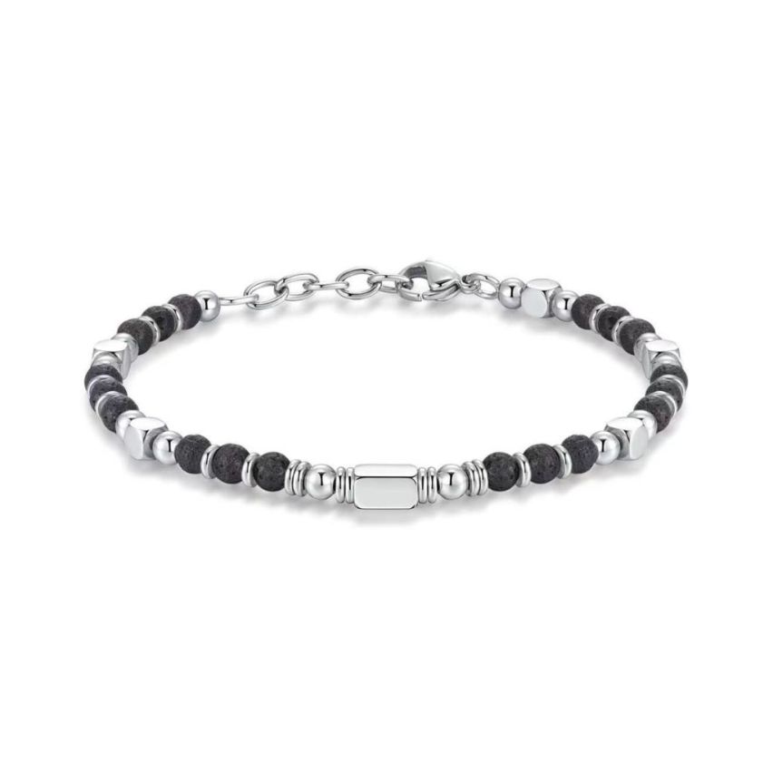 S.Steel Black Glass stone Beads Women-c 8.2g