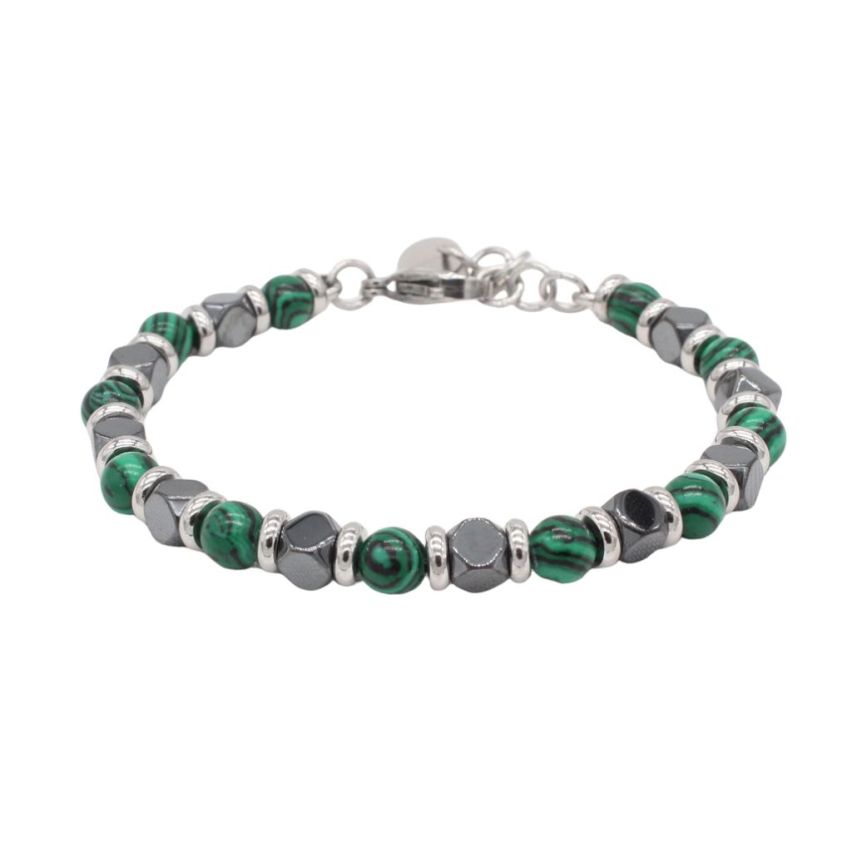 S.Steel Green Natural Stone Beads Women-c 18g