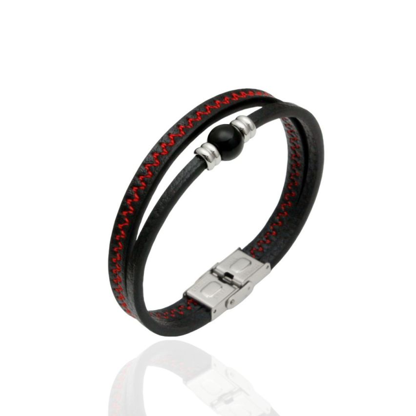 S.Steel Red Stitched Leather Men-c 20g