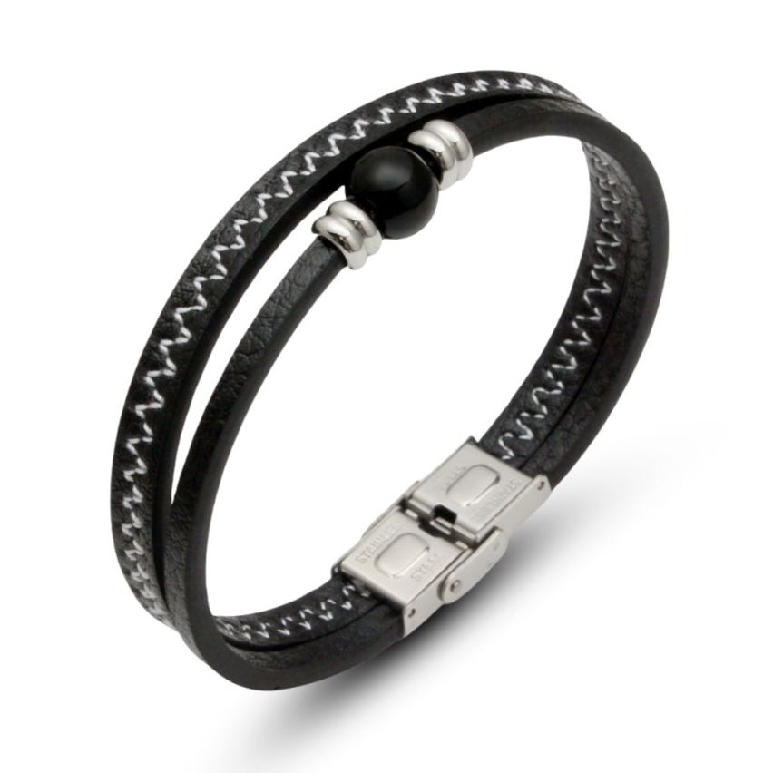 S.Steel White Stitched Leather Men-c 20g