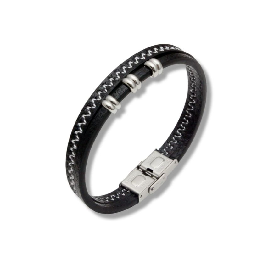 S.Steel White Stitched Leather Men 20g 