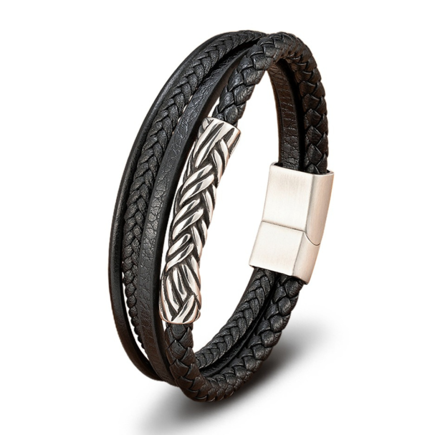 S.Steel Black Leather Multilayer Men 28g 