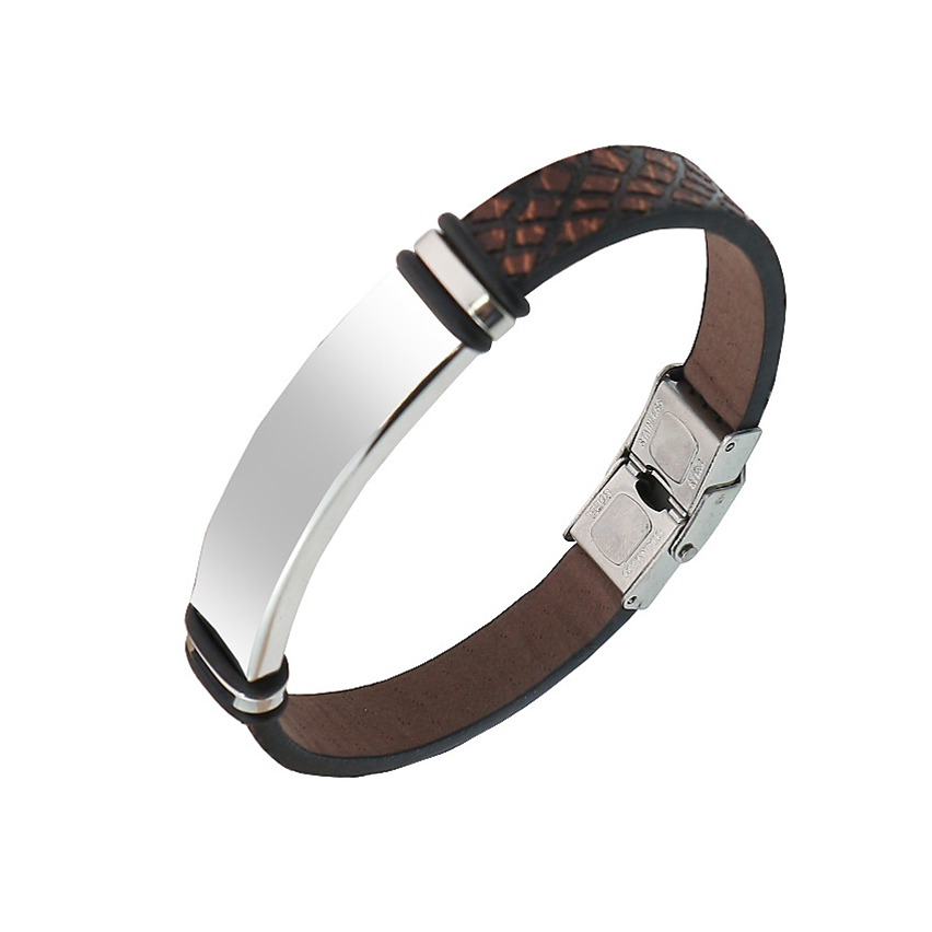 S.Steel Leather With Plate Men-c 14g 215x10mm