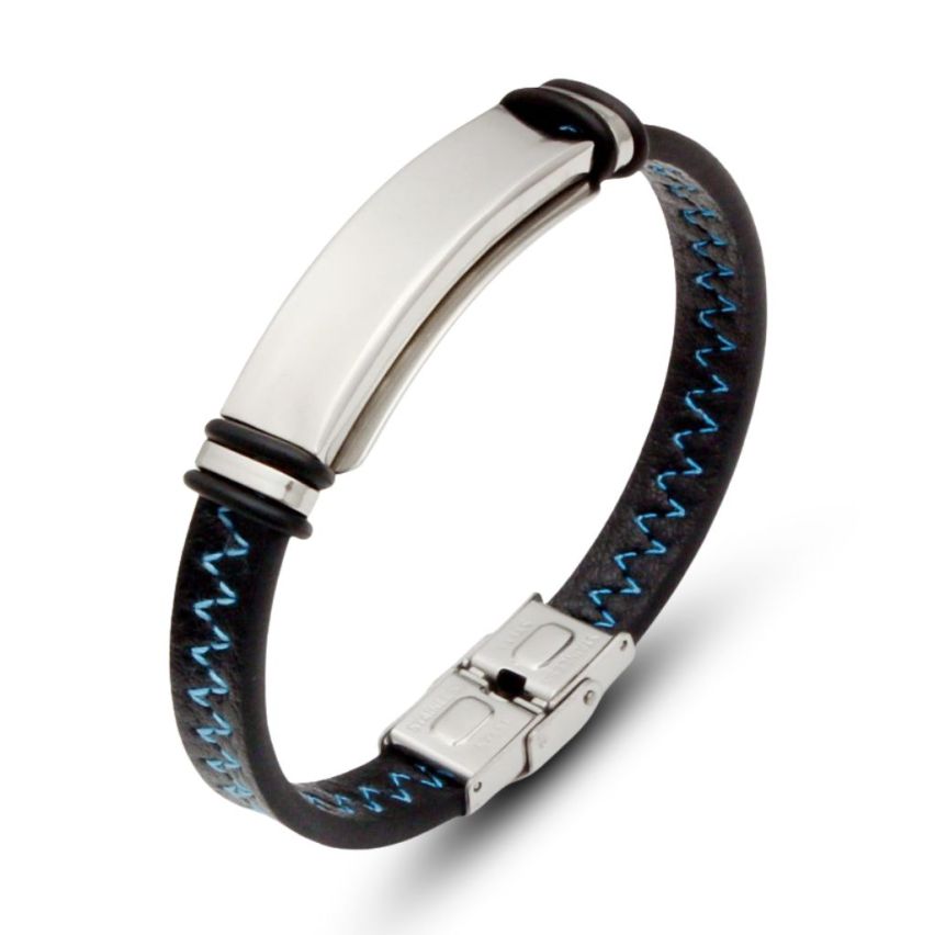 S.Steel Blue Stitched Leather Men-c