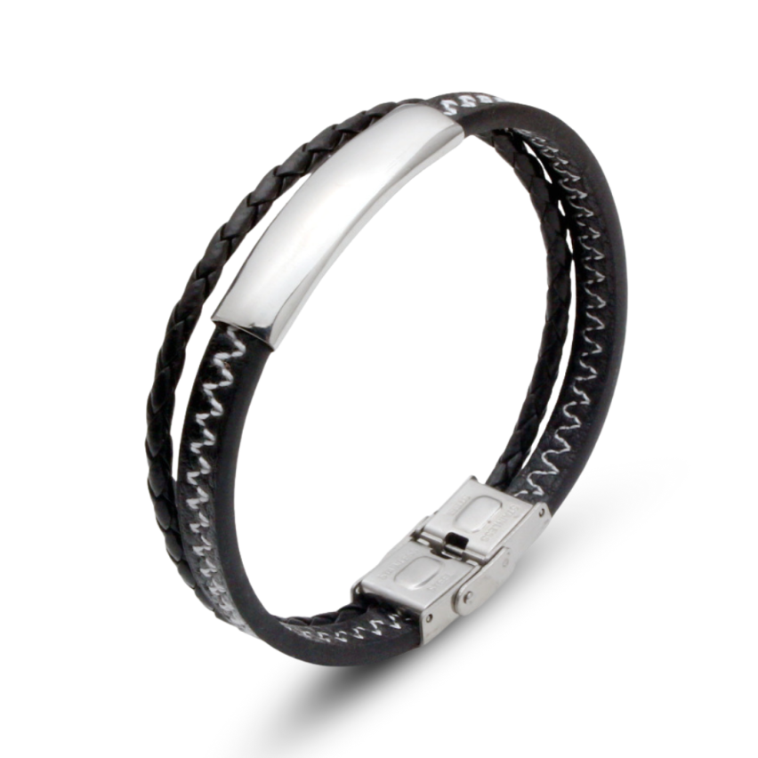 S.Steel White Stitching Leather With Plate Men-c