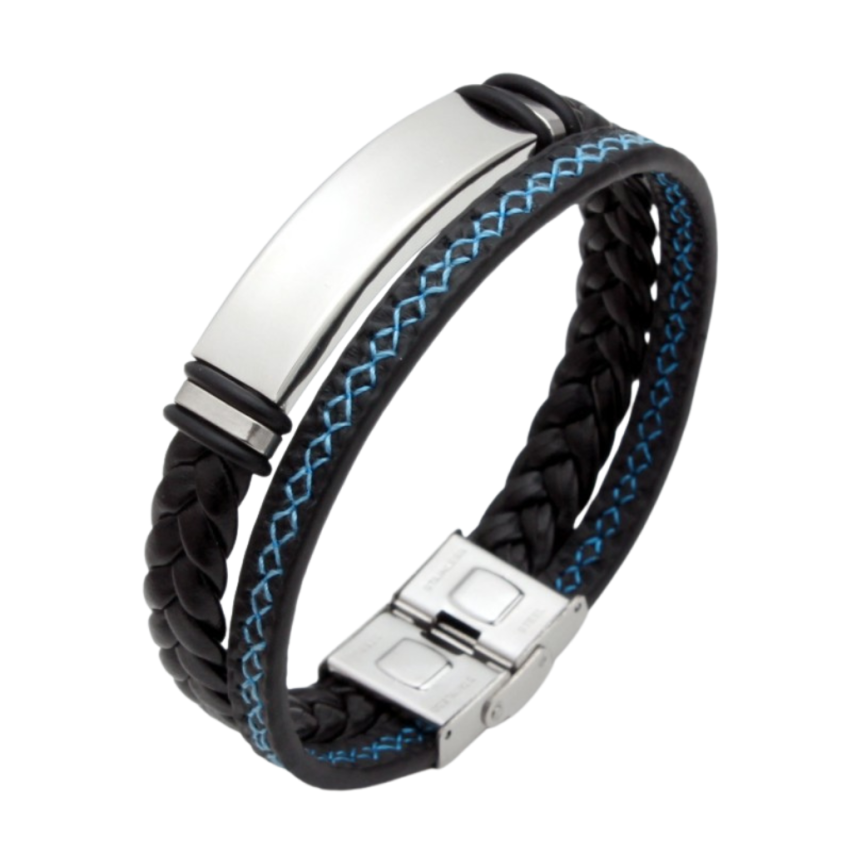 S.Steel Blue stitched Leather Men-c