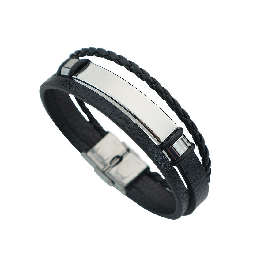 S.Steel Leather With Plate Men 220x10mm