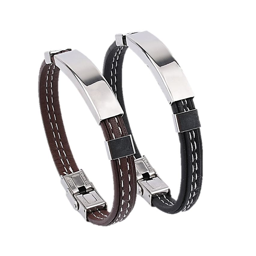 S.Steel Leather With Plate Men-c