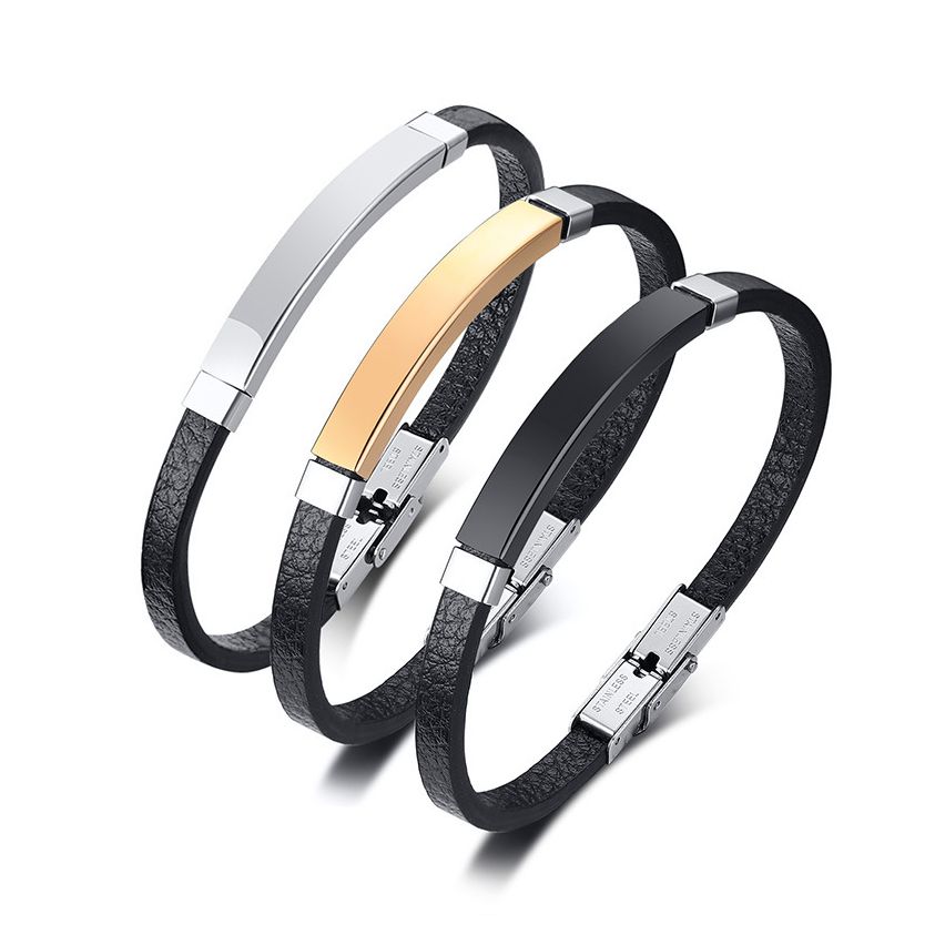 S.Steel Leather With Plate Men 