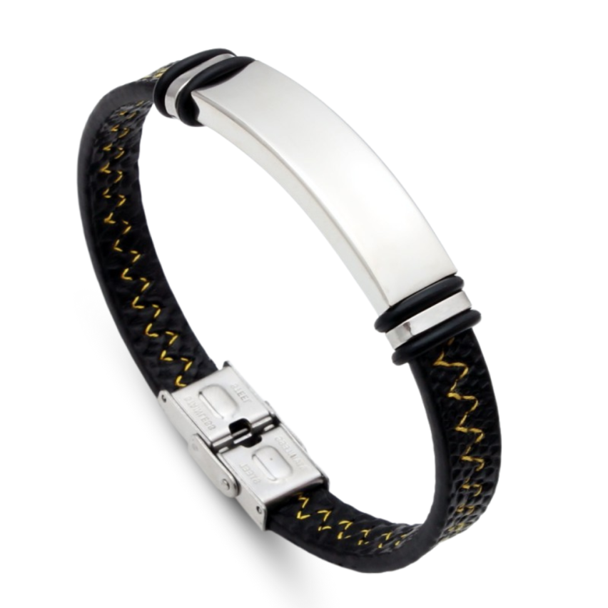 S.Steel Leather With Plate Men 22g 