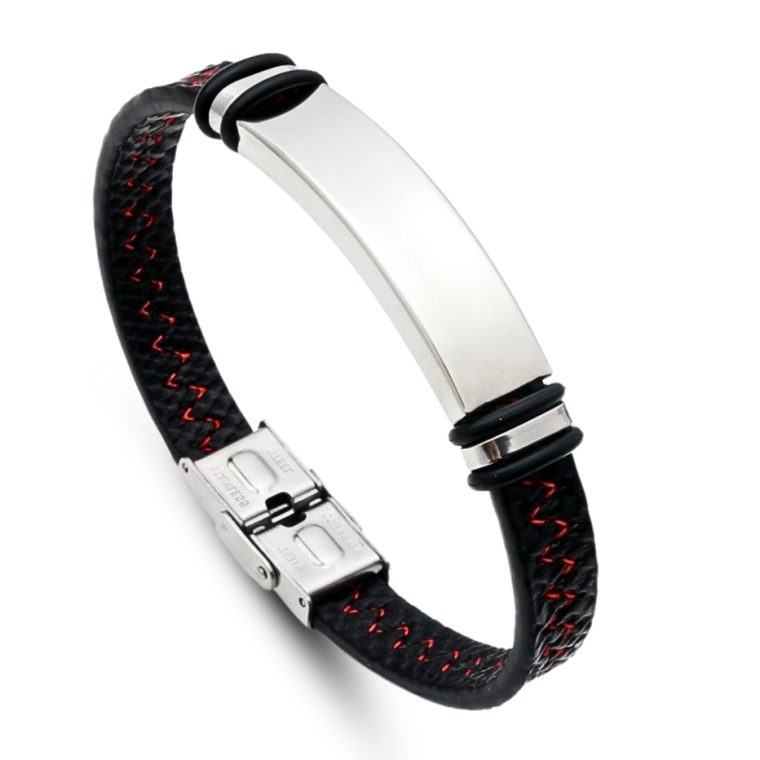 S.Steel Leather With Plate Men 22g 