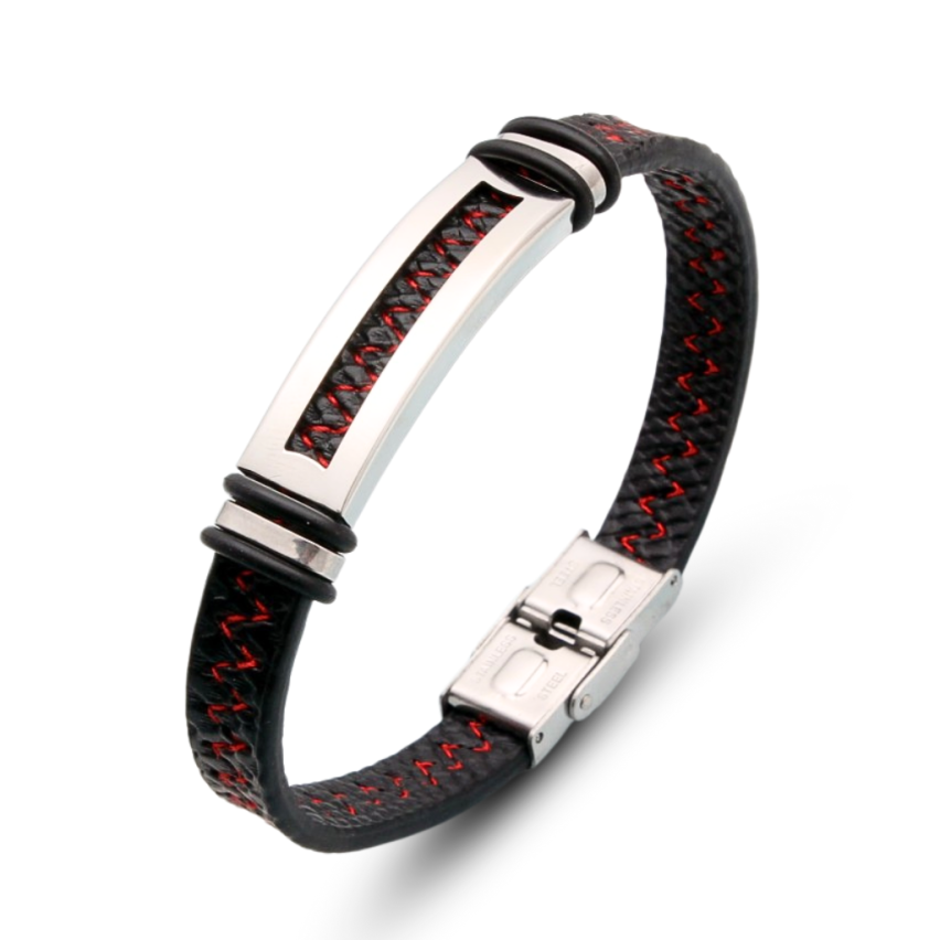 S.Steel Red Stitched Leather Men 22g 