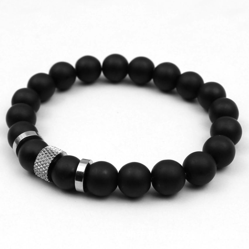 S.Steel Black Agate Beads Men-c 30g