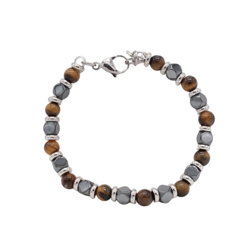 S.Steel Brown Natural Stone Beads Women-c 18g