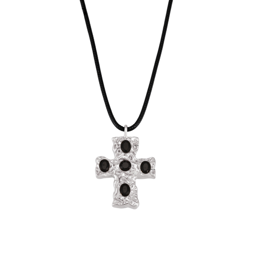 S.Steel New Black Glass stone Cross Women-c 15.3g 470+50x2mm